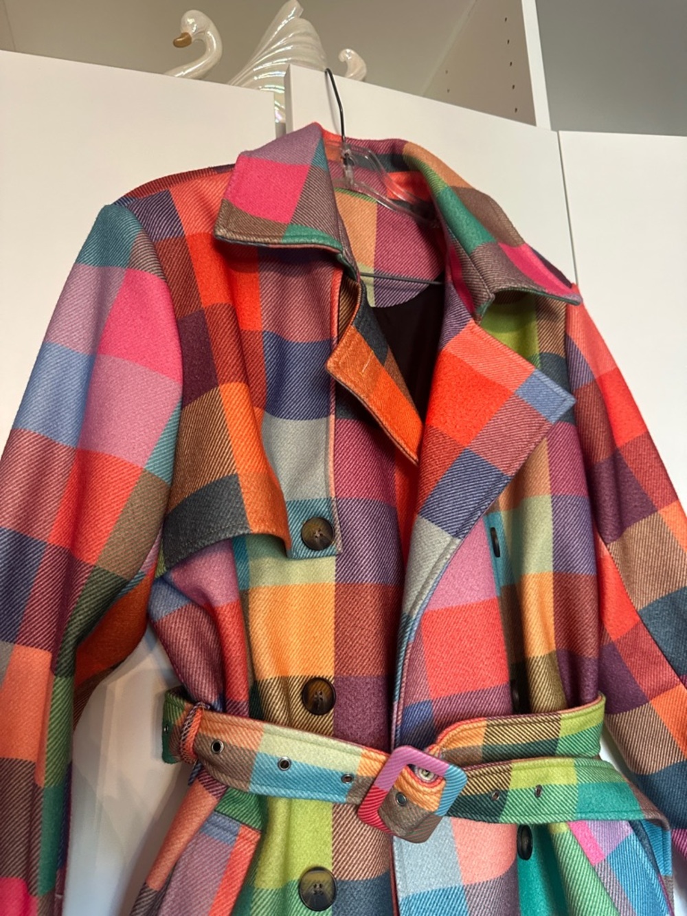 Vibrant Multi-Color Plaid Trench Coat - Picture 2 of 4